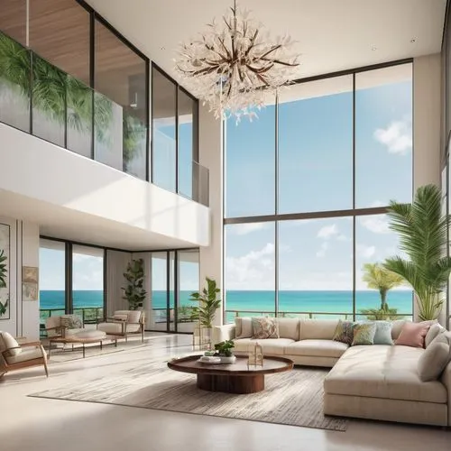 penthouses,oceanfront,modern living room,luxury home interior,fisher island,hovnanian,interior modern design,beachfront,living room,contemporary decor,oceanview,ocean view,beach house,seaside view,florida home,sandpiper bay,luxury property,waterview,renderings,livingroom,Illustration,Realistic Fantasy,Realistic Fantasy 07