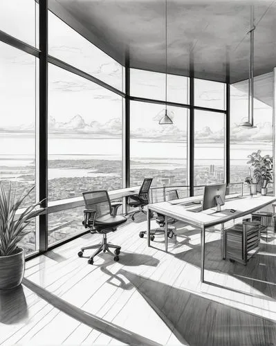 revit,sketchup,modern office,oticon,renderings,3d rendering,eames,steelcase,gensler,working space,conference room,offices,daylighting,mies,board room,neutra,study room,meeting room,search interior solutions,furnished office,Illustration,Black and White,Black and White 30