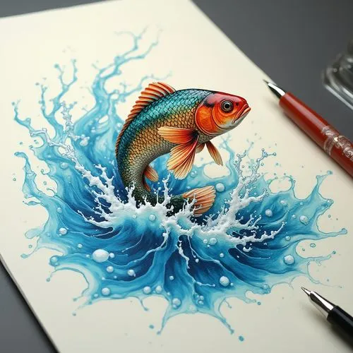 koi fish,koi,3d art,pencil art,fish in water,fish pen,Conceptual Art,Daily,Daily 01