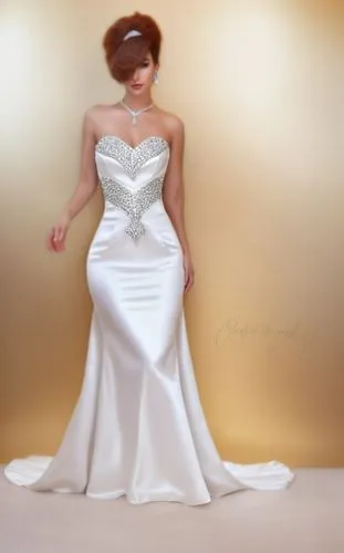 Woman wearing white satin strapless mermaid style gown, diamond studded accents,White mermaid gown with diamond accents,bridal gown,wedding gown,bridal dress,wedding dress,makinwa,wedding dresses,Phot