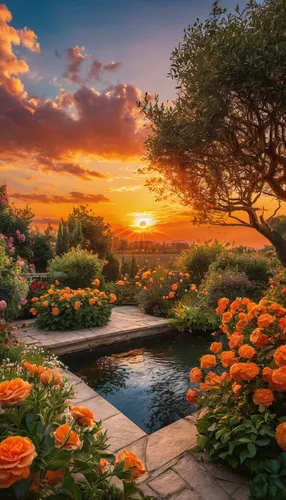 flower in sunset,the garden marigold,splendor of flowers,orange roses,koi pond,nature garden,garden marigold,garden of eden,azaleas,flower garden,orange tulips,orange flowers,garden pond,flowerful desert,beautiful landscape,full hd wallpaper,orange marigold,sea of flowers,oasis,english garden