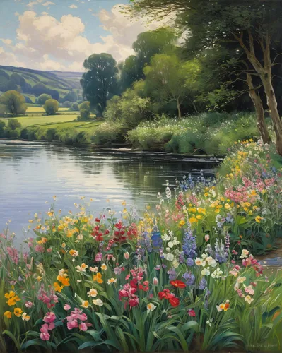 river landscape,meadow landscape,brook landscape,meadow in pastel,summer meadow,flowering meadow,idyll,flower meadow,meadows,in the early summer,english garden,spring meadow,lilies of the valley,landscape background,green meadow,spring lake,springtime background,nature landscape,green meadows,lilly of the valley,Illustration,Vector,Vector 08