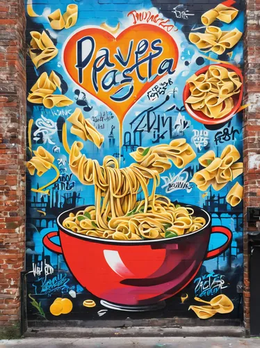 pasta,italian pasta,fresh pasta,colorful pasta,passatelli,broken pasta,alphabet pasta,pasta pomodoro,feast noodles,pasta and beans,mural,spaguetti,pasta e fagioli,indomie,spaghetti alla puttanesca,cheese noodles,fettuccine,singapore-style noodles,grana padano,penne,Conceptual Art,Graffiti Art,Graffiti Art 07