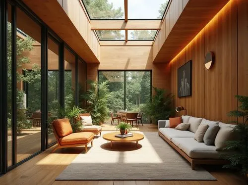 sunroom,mid century house,mid century modern,modern living room,living room,interior modern design,livingroom,sitting room,forest house,timber house,contemporary decor,neutra,home interior,prefab,beautiful home,family room,minotti,modern house,interiors,dunes house,Photography,General,Realistic