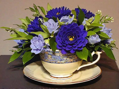 teacup arrangement,blue and white porcelain,cup and saucer,blue anemones,gentiana,blue flowers,floral arrangement,vintage tea cup,flower arrangement lying,lisianthus,blue chrysanthemum,porcelain tea cup,flower arrangement,flower bowl,flower tea,tea flowers,vintage china,gentians,blue coffee cups,floral with cappuccino,Illustration,American Style,American Style 09