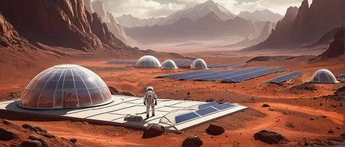 futuristic landscape,solar cell base,extrasolar,mission to mars,spaceport,spaceports,mars probe,earth station,radio telescope,sky space concept,homeworlds,astrobiology,bonestell,farpoint,alien world,futuristic architecture,spacehab,exoplanet,alien planet,research station,Photography,Documentary Photography,Documentary Photography 22