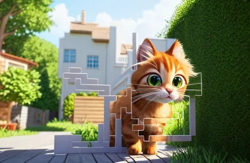 Make this cat realistic with the backround of a warm house,cartoon cat,cute cartoon character,garden-fox tail,red tabby,cute fox,cute cat,rescue alley,tails,little fox,child fox,adorable fox,ginger ca