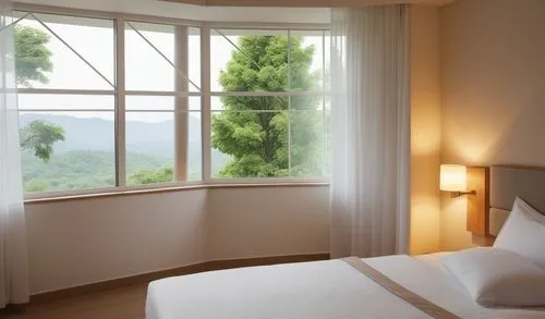 hotel room  with full bed and tree outside and simple window frame and clear weather,bedroom window,window with sea view,guestrooms,guest room,guestroom,lefay,landour,window curtain,coonoor,sleeping r