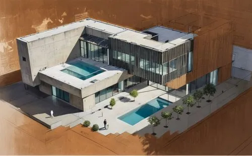 modern house,sketchup,3d rendering,revit,modern architecture,dunes house,Illustration,Paper based,Paper Based 12