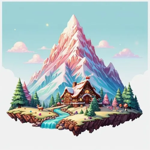 alpine village,mountain scene,house in mountains,mountain village,mountain settlement,ski resort,Illustration,Abstract Fantasy,Abstract Fantasy 11