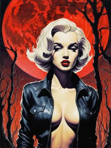 vampira,brubaker,vampire woman,halloween poster,diabolik,buffyverse,vampire lady,femme fatale,darkhold,samhain,monroe,birds of prey-night,vampyres,vampyre,villainess,harley,evil woman,blackthorne,marylin,satana,Illustration,American Style,American Style 06