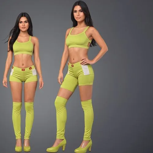 product design，Packaging Design,two girls dressed in green and yellow standing together,activewear,derivable,fluor,lime,aa,limerent,Photography,General,Realistic