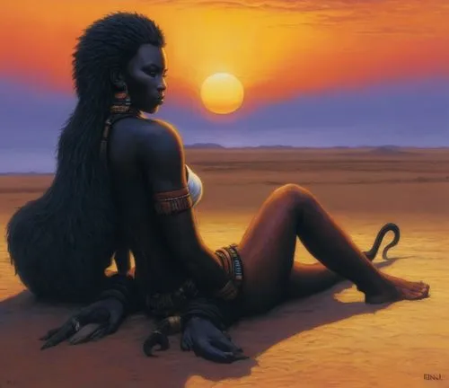 sunset in africa ,sekhmet,african woman,nephthys,nubian,nubia,binti,vodun,niobe,kemet,african art,african american woman,afrikan,maliana,ancient egyptian girl,black woman,afrofuturism,afar tribe,azani