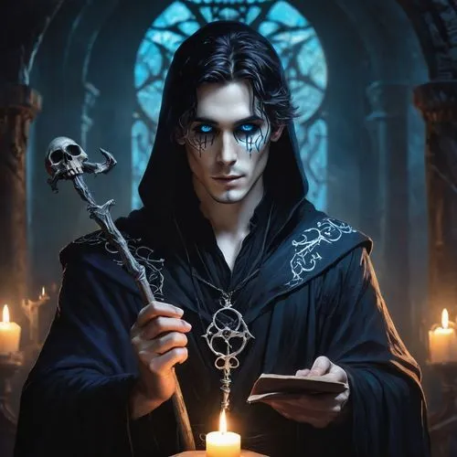 gothic portrait,vax figure,pagan,pentacle,candlemaker,lokportrait,gothic style,daemon,seven sorrows,gothic,archimandrite,male elf,carpathian,black candle,fantasy portrait,dark gothic mood,witches pentagram,gothic fashion,flickering flame,uriel,Illustration,Abstract Fantasy,Abstract Fantasy 13