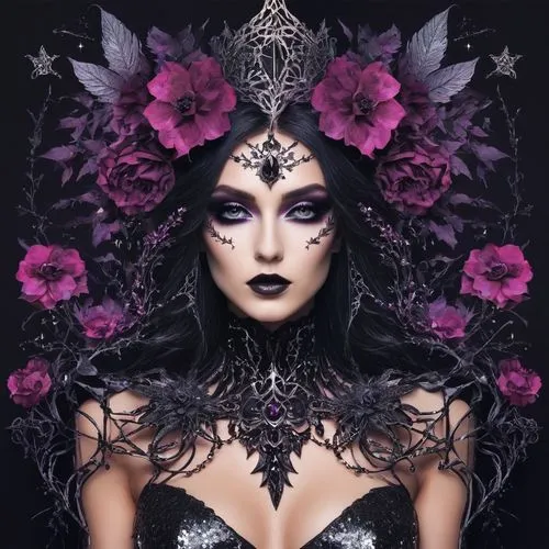 diamanda,elven flower,widow flower,gothic woman,masquerade,belladonna,Illustration,Realistic Fantasy,Realistic Fantasy 46