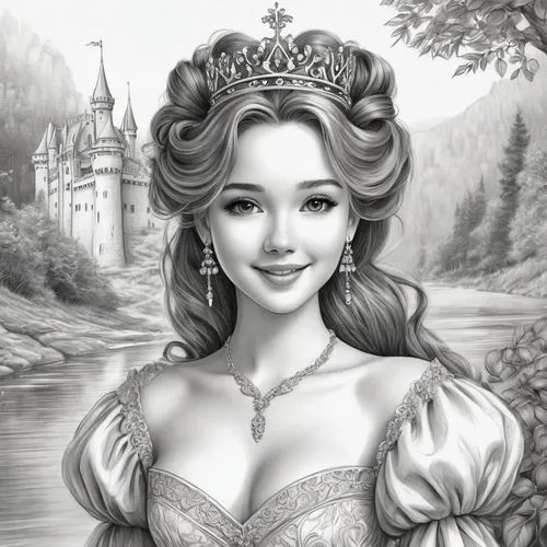 princess sofia,fairy tale character,prinses,princess anna,noblewoman,prinzessin,Illustration,Black and White,Black and White 30