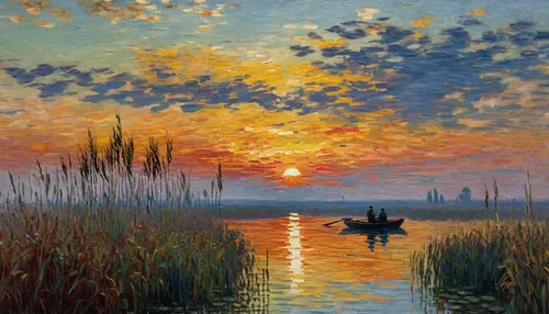 claude monet,boat landscape,evening lake,fishermen,marsh,river landscape,lev lagorio,vincent van gough,gondolas,danube delta,regatta,row boat,fishing float,fisherman,dutch landscape,row boats,painting technique,coastal landscape,oil painting,constable,Photography,General,Natural