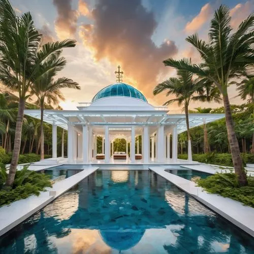 florida home,bahamas,marble palace,bahai,palmbeach,bermuda,paradisus,mustique,caicos,bahamian,pool house,roof domes,mizner,tropical house,fla,sarasota,mansion,conservatory,luxury home,royal palms,Illustration,Realistic Fantasy,Realistic Fantasy 43