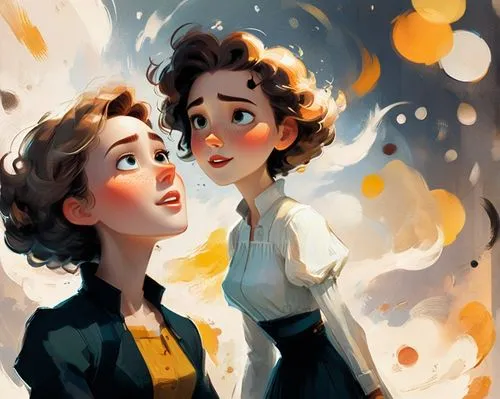 vintage girls,vintage boy and girl,fifties,gone with the wind,vintage women,two girls,1940 women,transistor,sparkler,vintage fairies,retro women,romantic portrait,digital painting,young women,daisy family,fireflies,vintage man and woman,sparklers,vintage children,princesses,Conceptual Art,Oil color,Oil Color 24