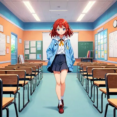 classroom,mc,school clothes,school uniform,classroom training,class room,red-haired,bulli,school skirt,anime japanese clothing,maki roll,maki,anime 3d,tsumugi kotobuki k-on,mikuru asahina,honoka,schoolgirl,red background,idol,love live,Anime,Anime,Traditional