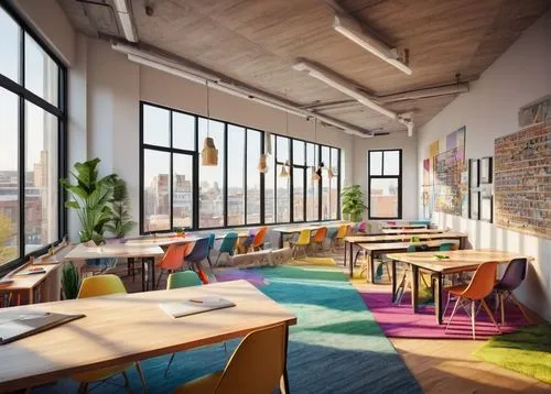 school design,modern office,creative office,daylighting,desks,offices,bureaux,conference room,staffroom,loft,gensler,classrooms,schoolrooms,working space,study room,meeting room,steelcase,workspaces,classroom,blur office background,Illustration,American Style,American Style 02