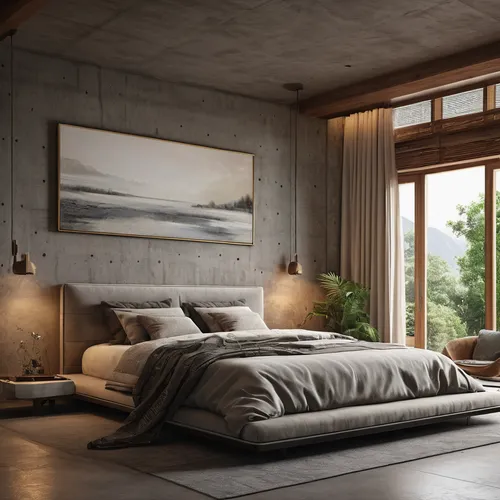 duplex big Concrete House bed room  

 ,bedroom,modern room,modern decor,wooden windows,contemporary decor,sleeping room,soft furniture,bedroom window,loft,danish furniture,window treatment,scandinavi