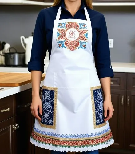 Modifier les couleurs des tabliers et des décors  
,woman wearing an embroidered apron standing in a kitchen,apron,kurti,uzbek,guarnaschelli,yuanpei,xiaohui