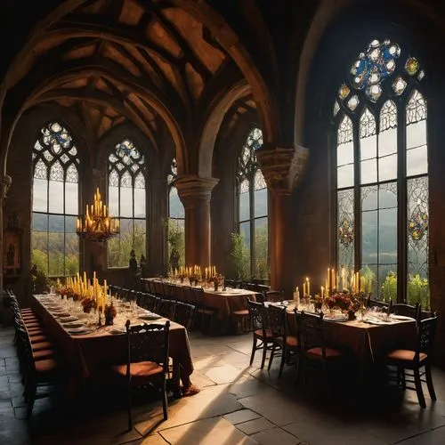 dining room,hogwarts,refectory,breakfast room,restaurant bern,rathskeller,ornate room,fine dining restaurant,hall of the fallen,a restaurant,dining,alpine restaurant,ristorante,triwizard,dandelion hall,diagon,cloisters,medieval,centrepiece,restaurant,Illustration,Retro,Retro 25