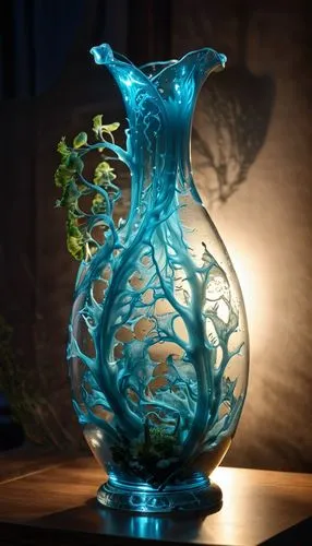 glass vase,lalique,vase,blue lamp,glasswares,flower vase,Photography,General,Realistic