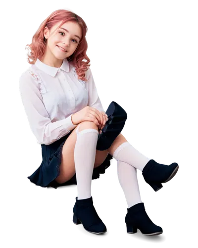 knee-high socks,girl on a white background,school uniform,school skirt,girl sitting,white boots,long socks,schoolgirl,school clothes,teen,cross-legged,cross legged,leg,sitting on a chair,women's socks,girl in overalls,child is sitting,tori,maci,child model,Illustration,Realistic Fantasy,Realistic Fantasy 06