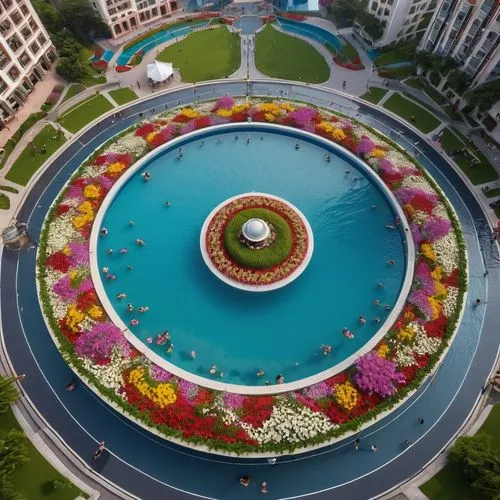 flower clock,decorative fountains,floor fountain,city fountain,fountain of friendship of peoples,floral rangoli,flower water,flower carpet,traffic circle,infinity swimming pool,roundabout,flower bed,flower design,flower garden,water feature,flower dome,swim ring,circle design,floral decorations,fountain,Photography,General,Realistic