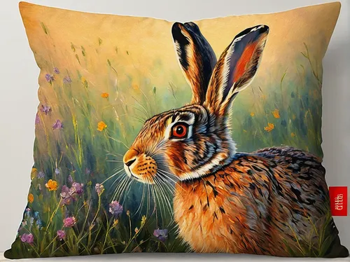 throw pillow,cushion,european brown hare,brown hare,leveret,hare window,european rabbit,wild hare,peter rabbit,field hare,young hare,audubon's cottontail,hare field,wild rabbit,hare,pillow,sofa cushions,bunny on flower,female hares,hares,Art,Classical Oil Painting,Classical Oil Painting 13