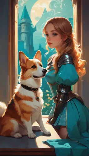 companion dog,girl with dog,corgis,corgi,welschcorgi,welsh corgi pembroke,merida,fantasy portrait,fairy tale icons,beaglier,pet,welsh corgi,puppy pet,boy and dog,dog illustration,fairy tale character,game illustration,cavalier,companion,elsa,Conceptual Art,Daily,Daily 12