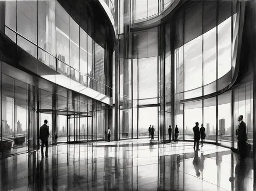 difc,glass facade,ampt,glass facades,abstract corporate,glass wall,skyways,radiosity,terminals,hall of nations,fearnley,lobby,pedway,commerzbank,bunshaft,pictorialist,revit,arcology,blackandwhitephotography,corridors,Illustration,Black and White,Black and White 35