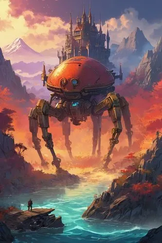 futuristic landscape,sci fiction illustration,wildstar,fantasy landscape,submersibles,metroid,dreadnaught,homeworlds,homeworld,ghibli,primordia,fantasy picture,skylands,fantasy art,apiarium,concept art,sci fi,aquanaut,bathysphere,sci - fi,Illustration,Japanese style,Japanese Style 03