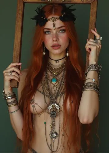 priestess,enchantress,sorceress,estess,bohemian art,gypsy soul,hekate,irisa,adornment,ancient egyptian girl,the enchantress,adornments,celtic queen,rasputina,druidic,redhead doll,boho,merida,mythographer,boho art style,Photography,General,Realistic