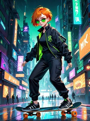 skater,skaters,skating,patrol,artistic roller skating,high-visibility clothing,kick scooter,kid hero,roller skating,skate,e-scooter,cyberpunk,cg artwork,zest,skater boy,skateboarder,roller sport,anime 3d,cyber glasses,electric scooter,Anime,Anime,General