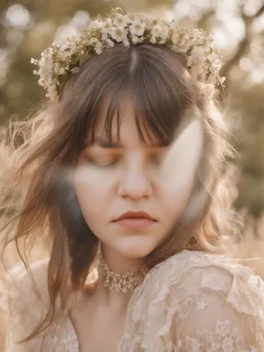 mystical portrait of a girl,bjork,little girl fairy,sun bride,mikasuki,flower fairy,Photography,Realistic