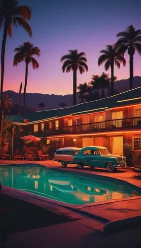 palm springs,mid century modern,holiday motel,motel,hotel riviera,tropical house,mid century house,mid century,beverly hills hotel,pool house,resort,cabana,palms,royal palms,tropics,retro styled,holiday complex,matruschka,poolside,beach house,Illustration,Abstract Fantasy,Abstract Fantasy 21