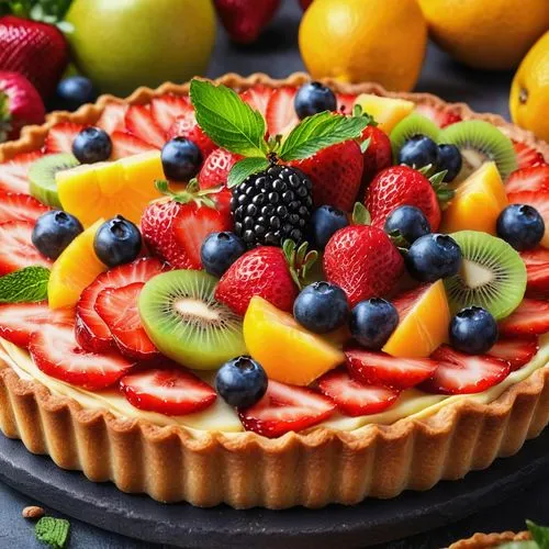  Beautiful Fruit Tart 🍓,close up of the fruit tart on a tray,fruit pie,strawberry tart,tarte,quark tart,tart,tartlet,crostata,frangipane,reibekuchen,tarts,tartlets,tartly,cream cheese tarts,summer fr