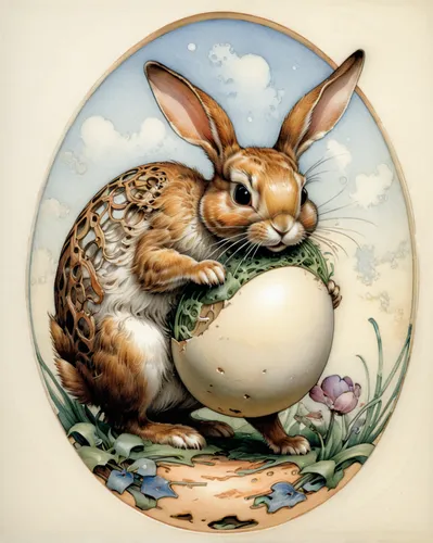 Openwork egg, a bunny looks out with a brush in his hand,audubon's cottontail,rabbits and hares,painting easter egg,american snapshot'hare,domestic rabbit,easter rabbits,steppe hare,wild hare,leveret,