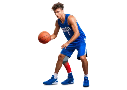 Male basketball player, athletic build, dynamic pose, sweat drips down face, focused expression, basketball in hand, wearing jersey and shorts, sneakers, muscular arms and legs, detailed facial featur