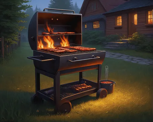 outdoor grill,wood stove,barbecue grill,campfire,barbeque grill,barbeque,grilling,barbecue,campfires,wood-burning stove,outdoor cooking,bbq,grill,firepit,barbecue torches,camping chair,portable stove,painted grilled,flamed grill,fire pit,Illustration,Realistic Fantasy,Realistic Fantasy 27