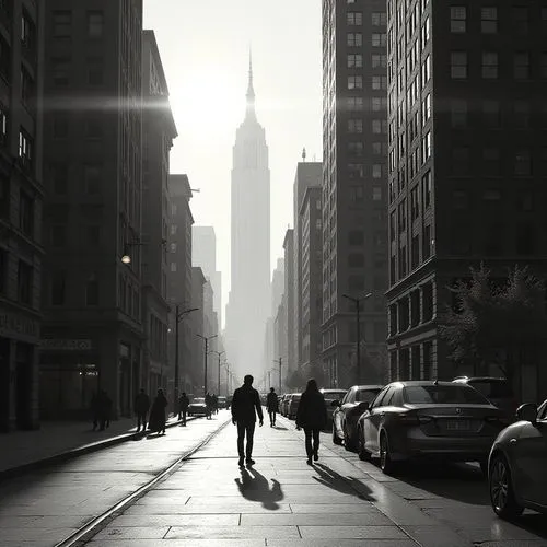 silhouette of man,manhattan,black city,new york streets,chrysler building,shadowmen