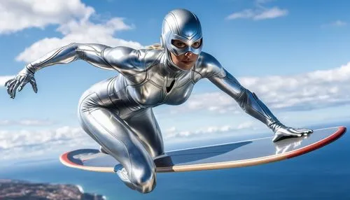 silver surfer,ski jumping,steel man,sprint woman,figure of paragliding,nordic combined,ski jump,silver arrow,glider pilot,velocity,silver,aluminum,wetsuit,speed skating,electro,super hero,3d man,speed skiing,water ski,aluminium,Photography,General,Realistic