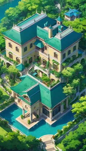 mansion,luxury property,aqua studio,dreamhouse,wakanohana,holiday villa,holiday complex,apartment complex,shangri,yamatai,mansions,floating islands,pool house,tropical greens,asian architecture,amanresorts,senkaku,luxury home,suzano,midorikawa,Illustration,Japanese style,Japanese Style 03