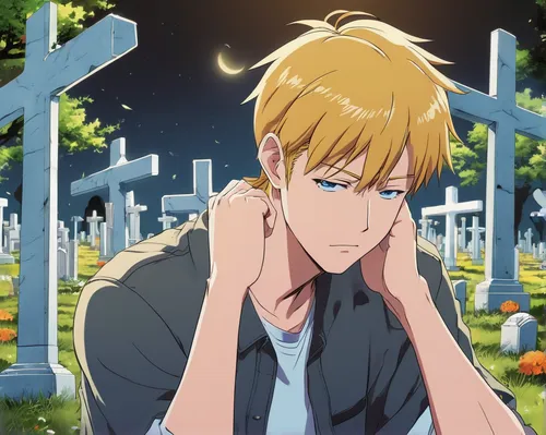 Write a heart-wrenching monologue where Opie mourns the loss of his best friend and brotherhood in the cemetery.,darjeeling,sits on away,anime boy,citrus,boy praying,cemetary,edit icon,orange juice,ka