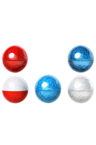 Poké Balls, various sizes, metallic surface, red button, white middle circle, detailed textures, reflective material, slight scratches, dynamic poses, isolated on transparent background, 3/4 compositi