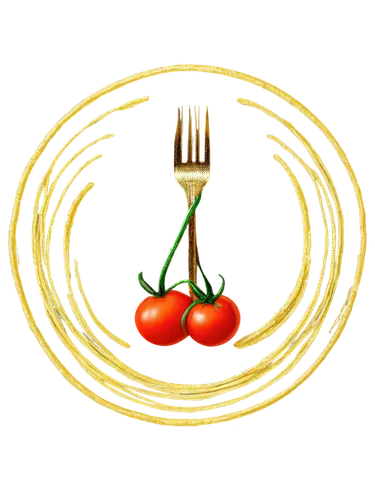 Spaghetti logo, Italian style, red and green colors, golden fork, twisted pasta, tomato sauce stains, shiny metallic, rounded font, circular shape, center composition, warm lighting, high contrast, de