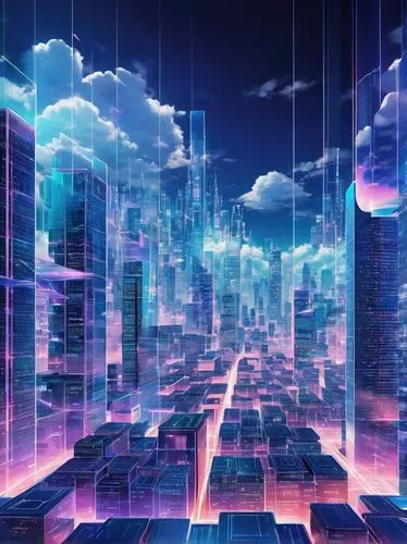 cybercity,cloudstreet,cityscape,metropolis,futuristic landscape,skyscraping,fantasy city,cloudmont,virtual landscape,digital binary,city skyline,cyberspace,cyberia,cyberscene,cybertown,hypermodern,cube background,cyberworld,cyberport,skycraper,Illustration,Japanese style,Japanese Style 04